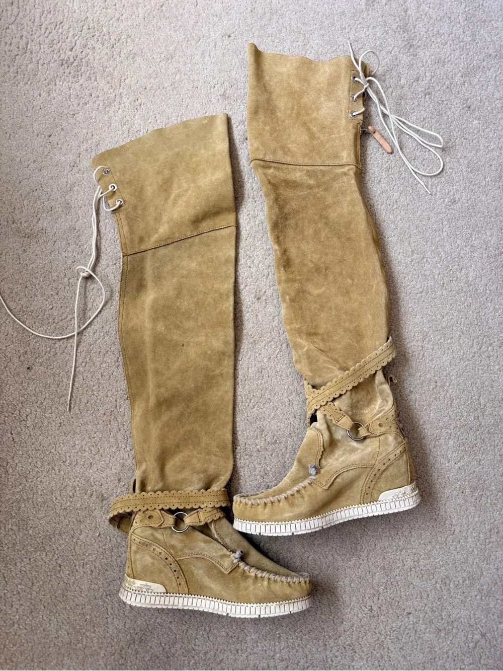 El Vaquero OTK Back Zipper Half-Lace Boots 37 EUC Suede Leather Moccasin Boots